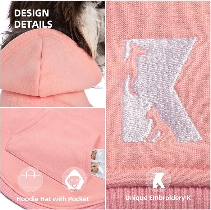 Koneseve Dog Hoodie - Fleece Warm Sweater with Pocket, Soft Clothes for Daily Wear, Basic Hooded Sweatshirts, Winter Coat Clothing, Comfort Tee Shirt Fit for All Breeds Pet - Pink - 4XL