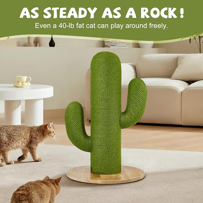 TownTime Cat Scratching Post with Solid Wood Base,27.55" Hx17.71 Lx17.71 W Tall Scratching Posts for Indoor Cats Adults,Cactus Thick Columns,Durable Lambswool and Jute,Large Scratcher Post (Small)