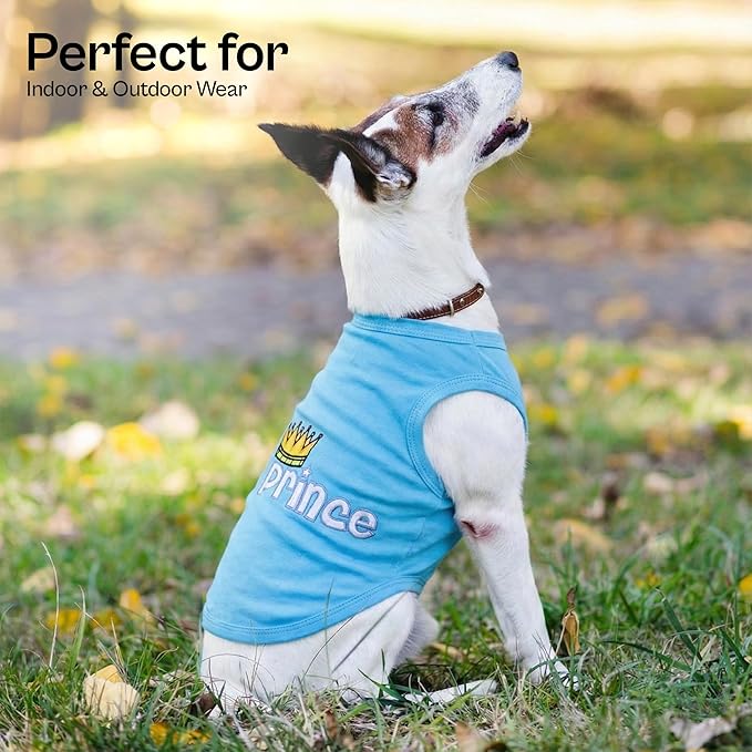 Parisian Pet Dog T-Shirt - Embroidered ' Prince ' 100% Cotton, Boy Dog Shirts - Sleeveless Pet Vest - Machine Washable Clothes for Medium-Sized Dogs - M