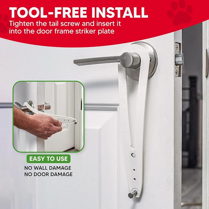 FlexLatch Cat Door Holder Latch - Bright White Cat Door Alternative Installs Fast Flex Latch Strap Let's Cats in and Keeps Dogs Out of Litter & Food. Safe Baby Proof One Piece No Measuring Extra Easy
