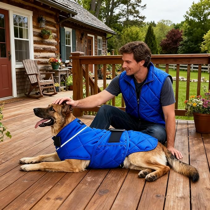 Weighted Dog Vest, Tactical Weight Coat with Beads for Dogs Anxiety- Relieve Stress, Build Muscle & Optimize Health, Premium Heavy Duty Dog Training Jacket for Exercise and Strength (Blue, XXL)