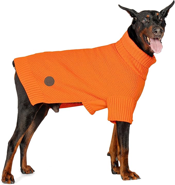 cyeollo Dog Sweater Pullover Turtleneck for Large Dogs, Classic Knitwear Fall Winter Cold Weather Dog Clothes Warm Pet Apparel Small Medium Large Dogs Sweaters, Orange 2XL