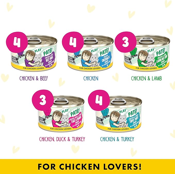 Weruva B.F.F. Play - Best Feline Friend Paté Lovers, Aw Yeah!, Fowl Play Yellow Patés Variety Pack, 2.8oz Can (Pack of 18)