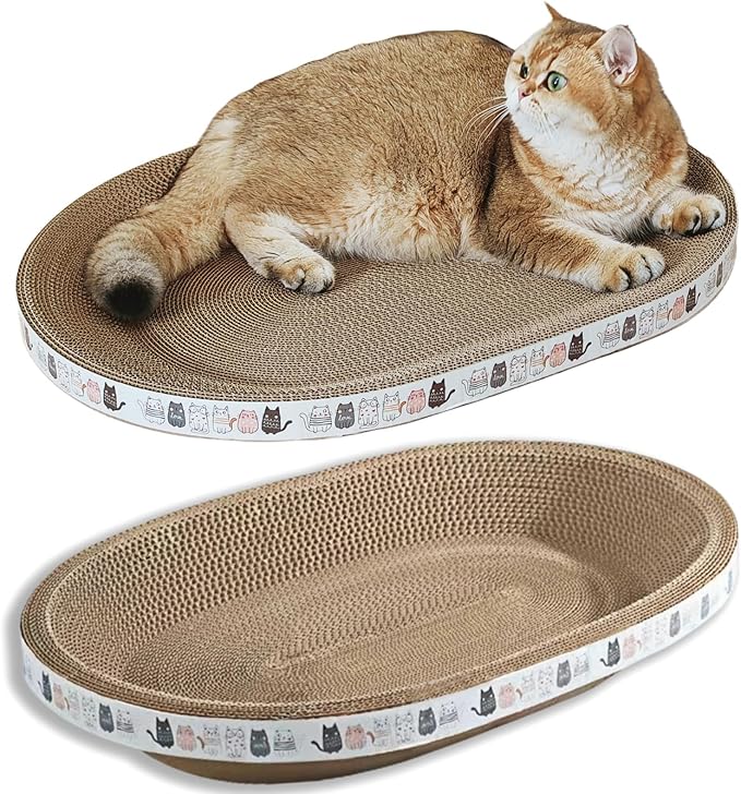 Spindro 2 Pack Extra Large Cat Scratcher Cardboard, Oval Scratcher Bed Cat Scratch Bowl, Scratching Lounge Couch Round Shaped Nest for Indoor Cats Furniture Protector