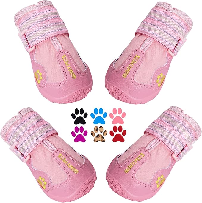 QUMY Dog Shoes for Large Dogs, Medium Dog Boots & Paw Protectors for Winter Snowy Day, Summer Hot Pavement, Water-Resistant in Rainy Weather, Outdoor Walking, Indoor Hardfloors Skid-Resistant Sole