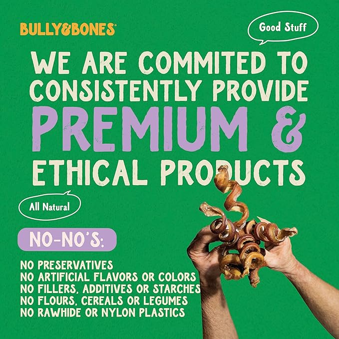 Bully & Bones 5 to 7 Inch Odor Free Bully Stick Springs (8 Pack) for Dogs. Healthy Single-Ingredient Beef chew Treats Crafted to Stimulate Your Dog’s Taste Buds. 5” to 7” Bully Stick Springs.
