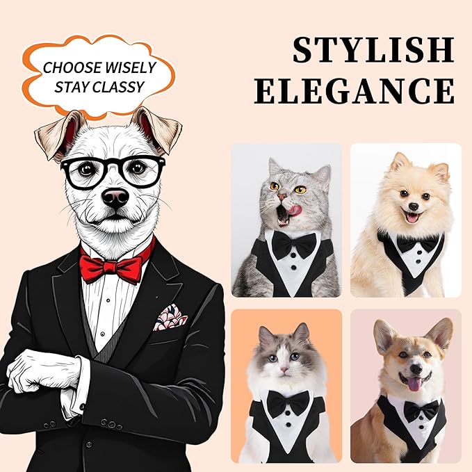Dog Tuxedo for Wedding, Pet Tuxedo Suit with Bow Tie, Pet Costumes for Small Dogs, Formal Party Attire for Halloween Christmas, XLarge, Black White