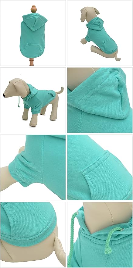 Lovelonglong Blank Basic Hoodie Sweatshirt for Dogs 100% Cotton Fits Small Medium Dachshund Large Dog Turquoise XS
