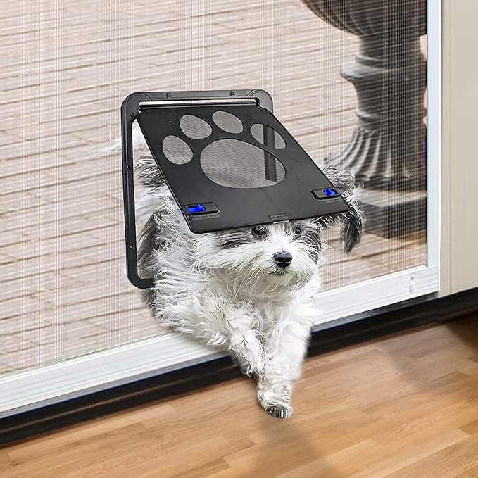 Small Dog Door for Screen Door, Cat Door 8"×10" Magnetic Flap Self-Closing, Pet Screen Door for Sliding Door, Puppy Doggy and Cat Door Built in Screen, Lockable, Black S