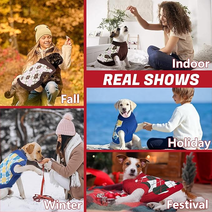 Dog Sweater, Soft Dog Sweaters for Small Medium Dogs Cats Girl Boy, Classic Knitted Turtleneck Outdoor Pet Clothes for Dogs Girl Boy, Christmas Puppy Kitten Sweater with Leash Hole, Red, Large