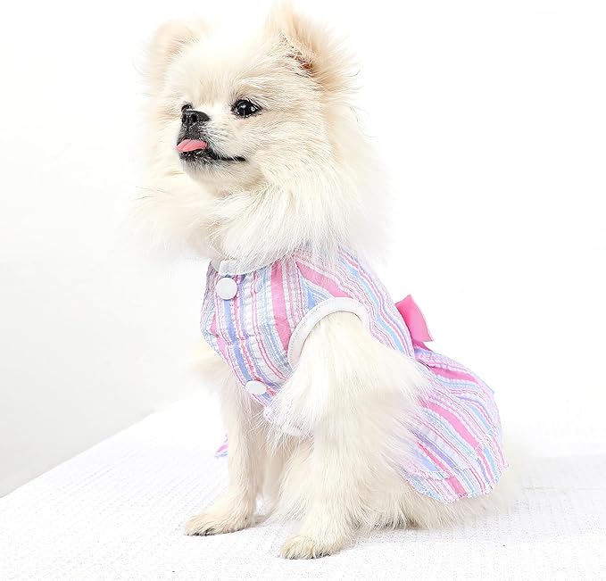 Dog Dress, Cute Pet Princess Dresses with Bright Color Design, Sweet Bowknot, Dog Clothes for Small Dogs Girl, Breathable & Lightweight, for Spring Summer, 2 Pack (Pink Purple, XX-Small)