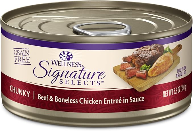 Wellness CORE Signature Selects Chunky Adult Wet Cat Food, Natural, Protein-Rich, Grain Free, 5.3 Ounce, 12 Pack (Beef & Chicken)