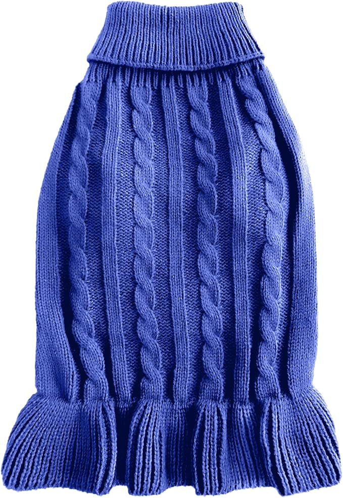 CHBORCHICEN Small Dog Sweaters Knitted Pet Cat Warm Dog Sweatshirt Winter Clothes Kitten Puppy Sweater (XXS, Dress-Dark Blue)