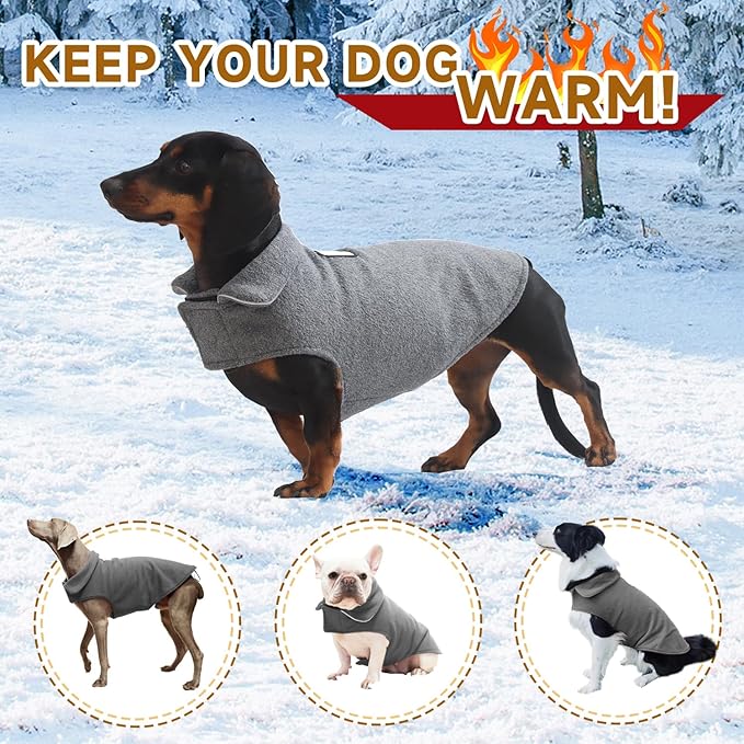 Fleece Dog Coat Pet Jacket Reflective for Cold Weather for Extra Large to Small Pets(Grey,L)