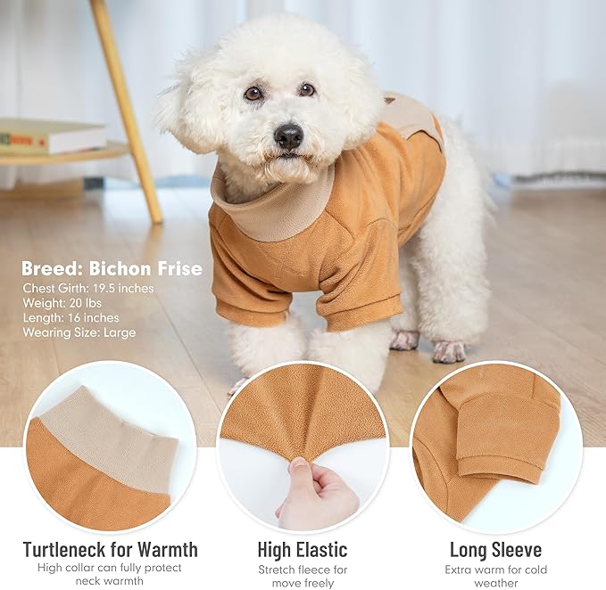 cyeollo 2 Pack 3XL Dog Sweaters for Large Dogs, Strechy Soft Fleece Sweatshirt for Dogs Boy Girl Turtleneck Warm Winter Big Dog Clothes with Sleeves, Khaki & Brown XXXL
