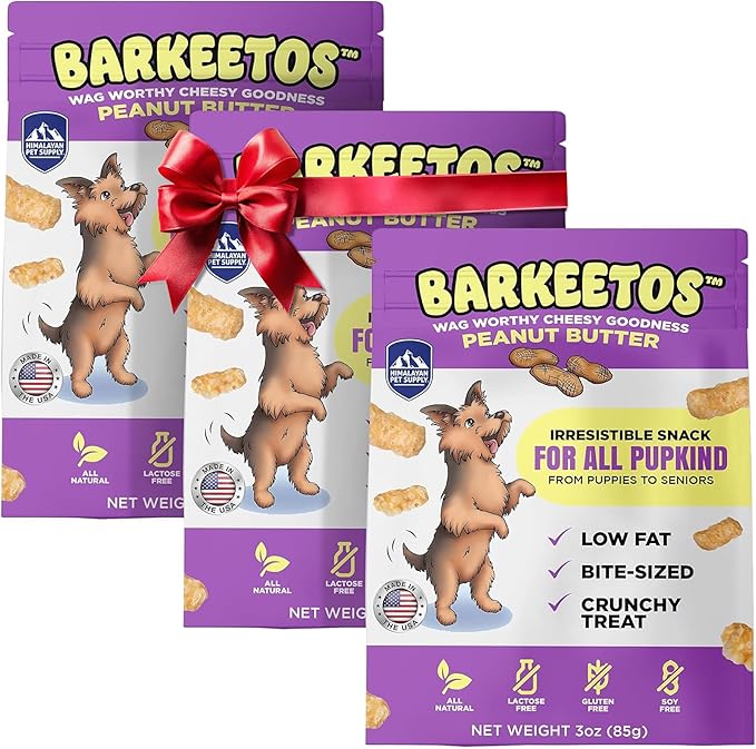 Barkeetos Dog Treats – Crunchy and Cheesy Pet Snacks Made with Real Himalayan Cheese & Peanut Butter, Gluten-Free, Grain-Free, Lactose-Free, Natural Dog Food for All Breeds and Sizes – 3-Pack
