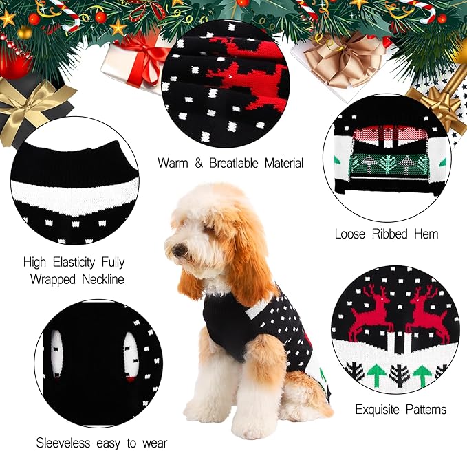 TONY HOBY Dog Christmas Sweater Puppy Cold Weather Pullover Classic Knitwear, Doggy Winter Coat Small Doggie Sweater, Thick Warm Winter Pet Clothes, Knitted Warm Dog Sweatshirt (L, Black)