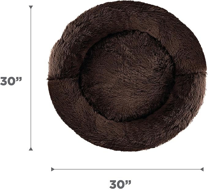 Best Friends by Sheri Original Calming Donut Dog and Cat Bed, Shag Faux Fur, Dark Brown, (30in x 30in) - Anxiety Relief for Pets Up to 45 lbs