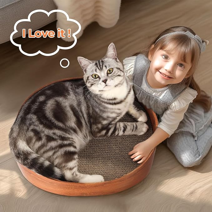 3 Pcs Cat Scratching Board with Box, 2 in 1 Cardboard Cat Scratchers Bed for Indoor Cats, Round Scratch Bowl with Thicker Double-Sided Pad for Cats' Scratch Need