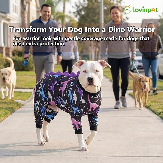 LovinPet Large Dog Pajamas, Four-Leg Stretch Onesie Bodysuit, Lightweight UV-Shielding Pajamas, Anti-Lick Calming Recovery Suit for Surgery, Pull-On for Medium and Large Breeds， Black， L