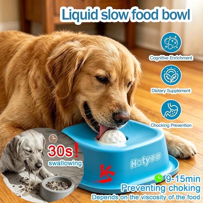 Dog Lick Bowl with Rolling Ball, Slow Feeder Lick and Roll Bowl for Dogs Liquid Treat,Dog Licking Bowl for Yogurt & Broth, 350ml Large Capacity Non-Slip Base,Daily Meal & Post,Patent Pending(Blue)
