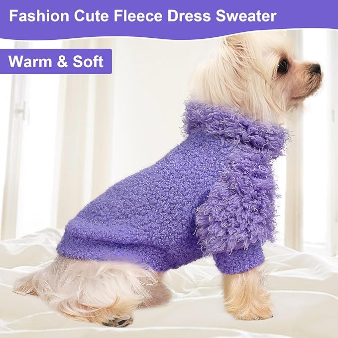 Small Dog Sweater Turtlenecks Dog Sweaters for Small Dogs Winter Fleece Doggy Clothes Puppy Outfits Cold Warm Pet Sweater Puppy Coat Doggie Jacket for Chihuahua Yorkie Teacup Cat Apparel, Purple, S