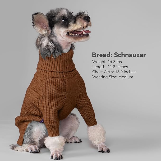 cyeollo Small Dog Sweater, Warm Turtleneck Sweaters for Small Dogs Boy, Knit Doggy Sweatshirt with Sleeves Fall Winter Pullover Cold Weather Dog Clothes for Indoor & Outdoor Wear, Brown S