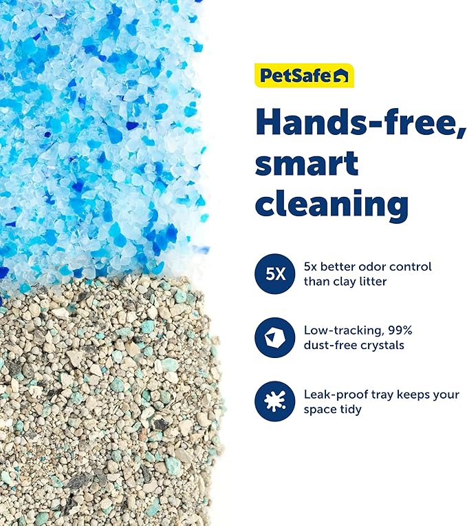 PetSafe ScoopFree Crystal Smart Self-Cleaning Automatic Litter Box - Front Entry - Uncovered Motion-Sensing Cat Box with Integrated Health Counter & App - Includes 1 Disposable Crystal Litter Tray