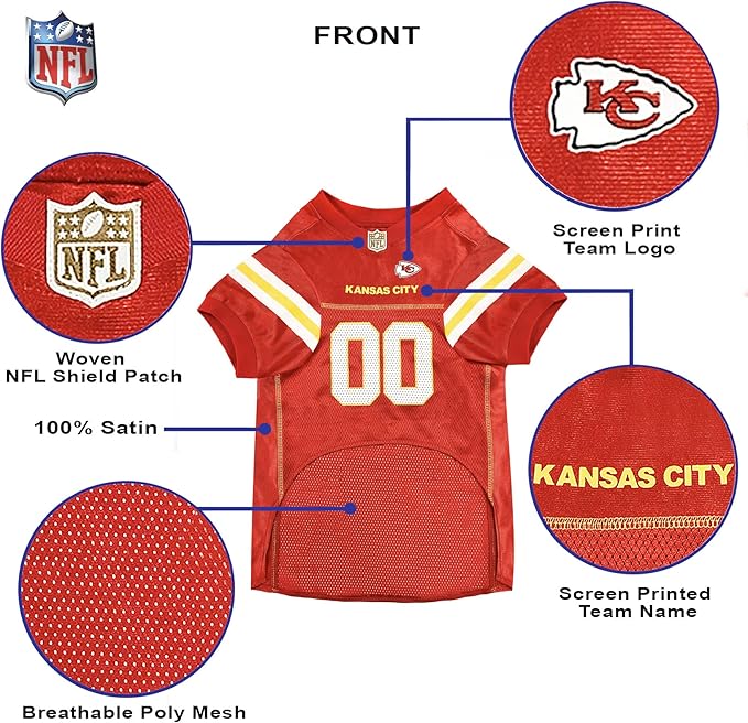 Pets First NFL Kansas City Chiefs Dog Jersey, Size Small, Football Shirt Costume for Pet, Dog Sports T-Shirt, NFL Team Clothing for Cats, Licensed Pet Apparel Available in 7 Sizes and 32 Teams