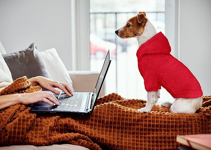 Fuzzy Dog Sweaters for Small Dogs Dog Hoodie Pet Clothes Warm Soft Cozy Coats Hooded Sweatshirt Fleece Small Pet Hoodies Sweater(Red-S)