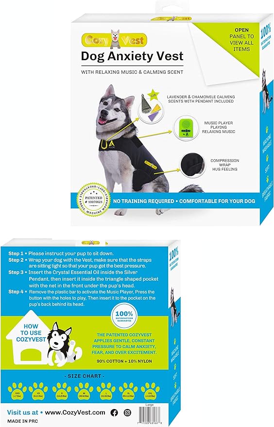 CozyVest® Dog Anxiety Vest 3-in-1 Music & Aromatherapy Shirt, Relaxing Sound & Essential Oils Jacket, Fireworks Thunder Separation & Thunderstorm Canine Stress Relief Coat (Gray, XXS [Up to 7 Lbs])