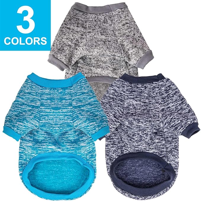 3 Pack Dog Sweater, Dog Sweaters for Small Dogs, Warm Soft Pet Clothes for Puppy, Medium Large Cat, Dogs Girl or Boy, Dog Shirt for Winter Christmas (Grey+Navy+Blue, Large)
