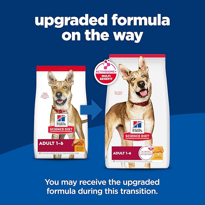 Hill's Science Diet Adult 1-6, Adult 1-6 Premium Nutrition, Dry Dog Food, Chicken & Barley, 15 lb Bag