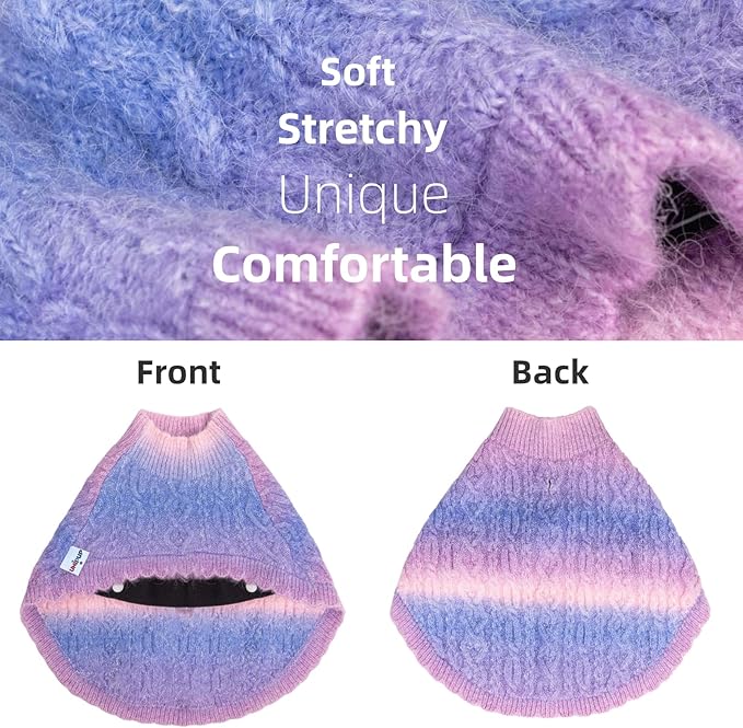 Rainbow Mohair Dog Sweater Cloak, Cold Weather Coat Dog Jacket for Small Dogs, Classic Turtleneck Thick Puppy Clothes with Leash Hole DS93M