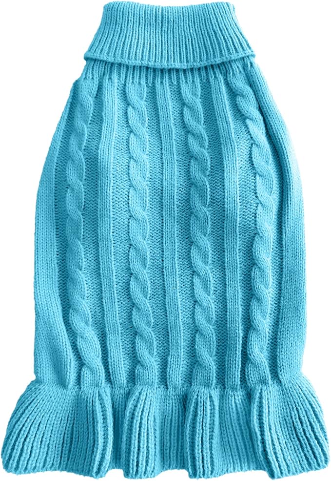 CHBORCHICEN Small Dog Sweaters Knitted Pet Cat Warm Dog Sweatshirt Winter Clothes Kitten Puppy Sweater (S, Dress-Sky Blue)