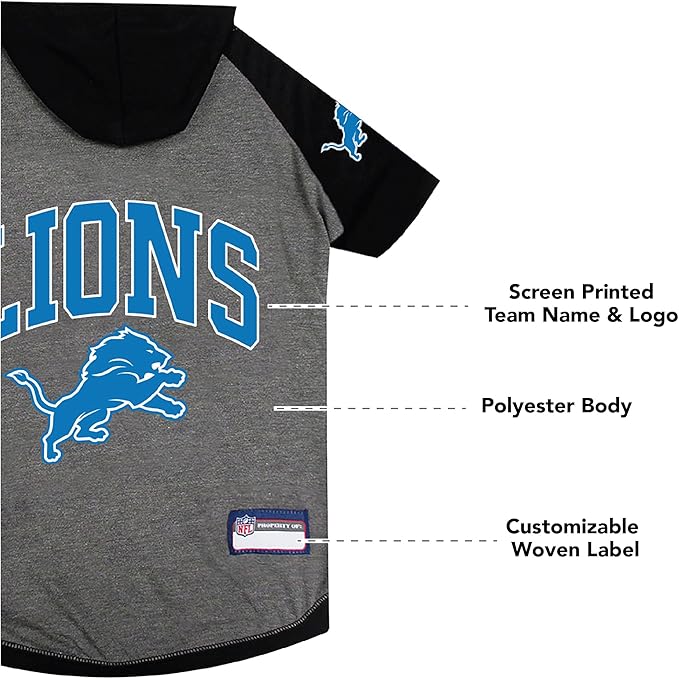 Pets First NFL Detroit Lions Hoodie for Dogs & Cats. | NFL Football Licensed Dog Hoody Tee Shirt, X-Small| Sports Hoody T-Shirt for Pets | Licensed Sporty Dog Shirt
