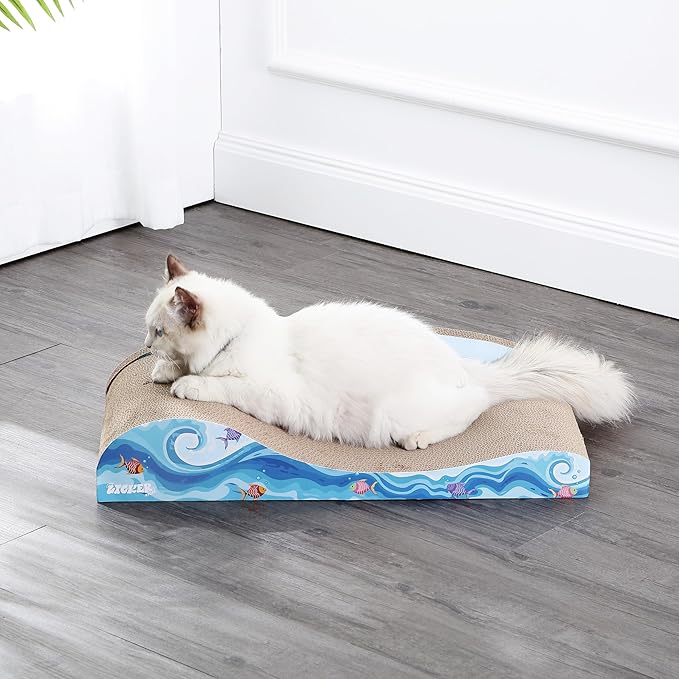 THE LICKER STORE CSR1002A Kokomo 23.75" Coastal Cardboard Lounge Bed Cat Scratcher with Catnip, Blue