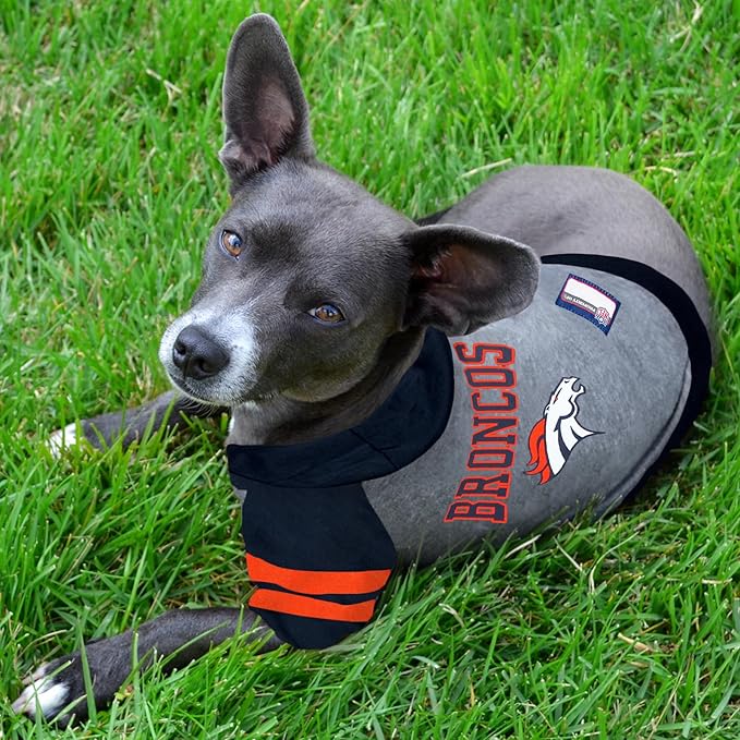 Pets First NFL Denver Broncos Hoodie for Dogs & Cats. | NFL Football Licensed Dog Hoody Tee Shirt, Small | Sports Hoody T-Shirt for Pets | Licensed Sporty Dog Shirt. (DEN-4044-SM)