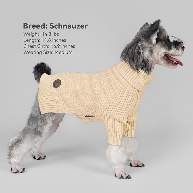 cyeollo Dog Sweater Knitwear with Long Sleeves Turtleneck Pullover Sweaters Fall Winter Dog Clothes Sweaters for Large Dogs, Beige XXXL