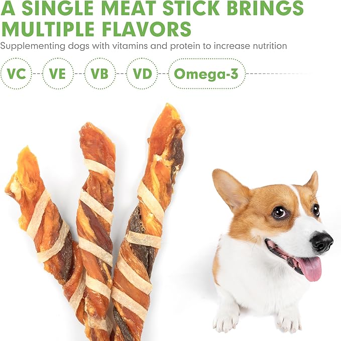 MON2SUN Dog Treats, Triple Flavor Jerky Twist Sticks, 4.5-5 Inch Chicken Duck and Codfish Sticks Chews for Small Dogs, Healthy Snacks, 17.64 oz (50 Count-Pack of 1)