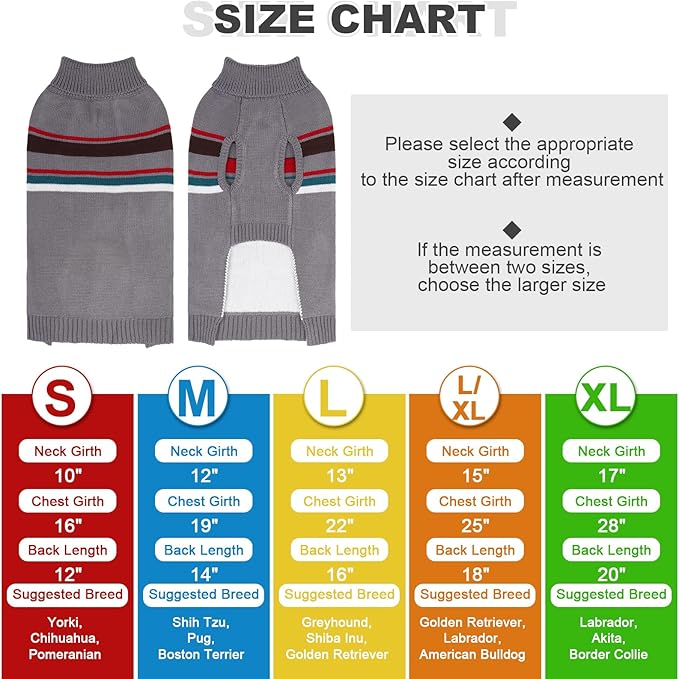 PAWCHIE Dog Sweater - Warm Turtleneck Coat with Leash Hole, Stretchy Knitted Outfit for Small to Large Dogs and Cats, Grey XL