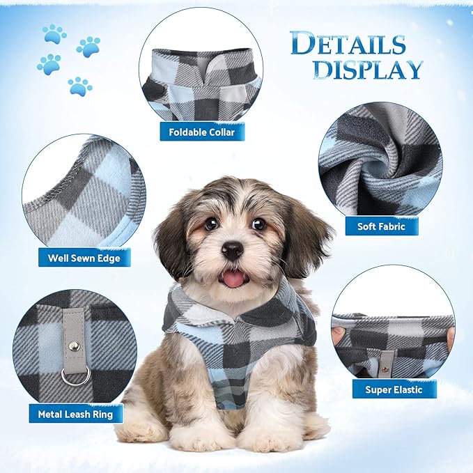 4 Pieces Winter Fabric Dog Sweater with Leash Ring Soft Fleece Vest Dog Clothes Plaid Camouflage Warm Puppy Jacket Pullover Clothes for Small Cat Puppy Chihuahua(XX-Large)