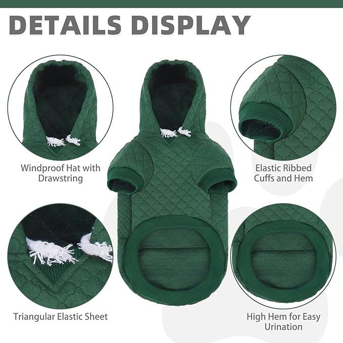 KOOLTAIL Dog Hoodie for Small Medium Large Dogs, Ultra-Warm & Soft Winter Fall Fleece Dog Hooded Sweatshirt Clothes Sweater, Lightweight Pullover Coat for Boy Girl Bulldog Pitbull Puppy Cats,Green M