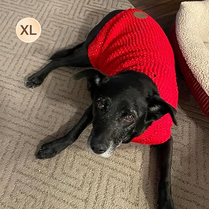 KYEESE Dog Sweater with Leash Hole Comfy Pullover Sweater Medium Size Male with Reflective Yarn Warm Pet Coats Stretchy Cozy Lightweight Thick Knitwear Dog Clothes,Red, X-Large