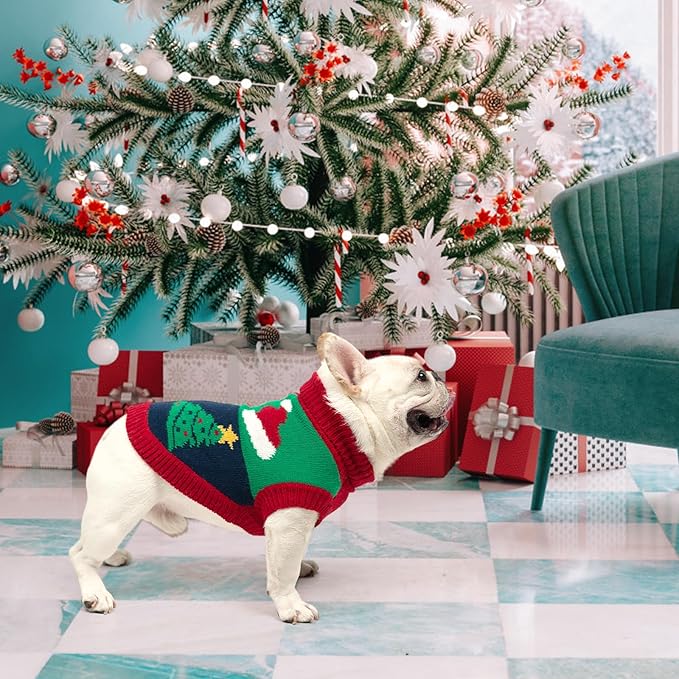 KOOLTAIL Christmas Dog Sweater, Cold Weather Pet Knitted Sweater Turtleneck Pullover, Red Green Color Design Doggie Sweatshirt, Thick Warm Dog Winter Clothes for Small Medium Large Dogs Boys Girls, M