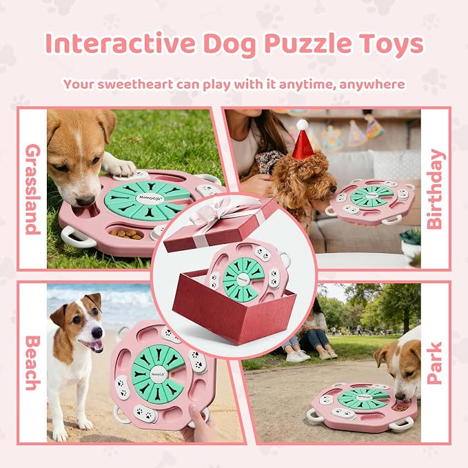 Dog Puzzle Toy for Smart Dogs, Interactive Dog Enrichment Toys,Level1(Pink)