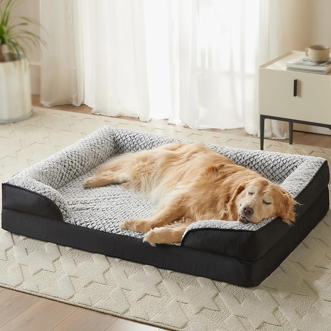 LEXTRO Orthopedic Dog Bed for Large Dogs, Egg Crate Foam Bed for Large Dogs, Equipped with Removable Waterproof Pillow Cover and Anti-Slip Bottom, Pet Bed