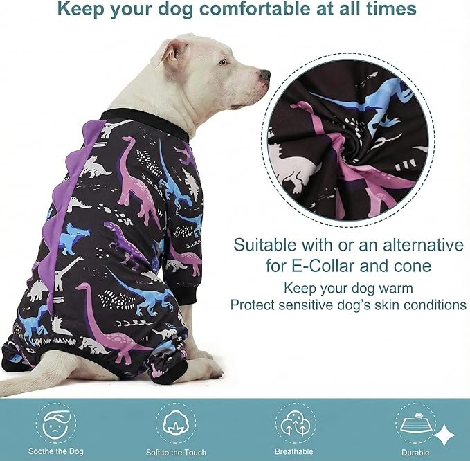 LovinPet Large Dog Pajamas, Four-Leg Stretch Onesie Bodysuit, Lightweight UV-Shielding Pajamas, Anti-Lick Calming Recovery Suit for Surgery, Pull-On for Medium and Large Breeds， Black， 3XL