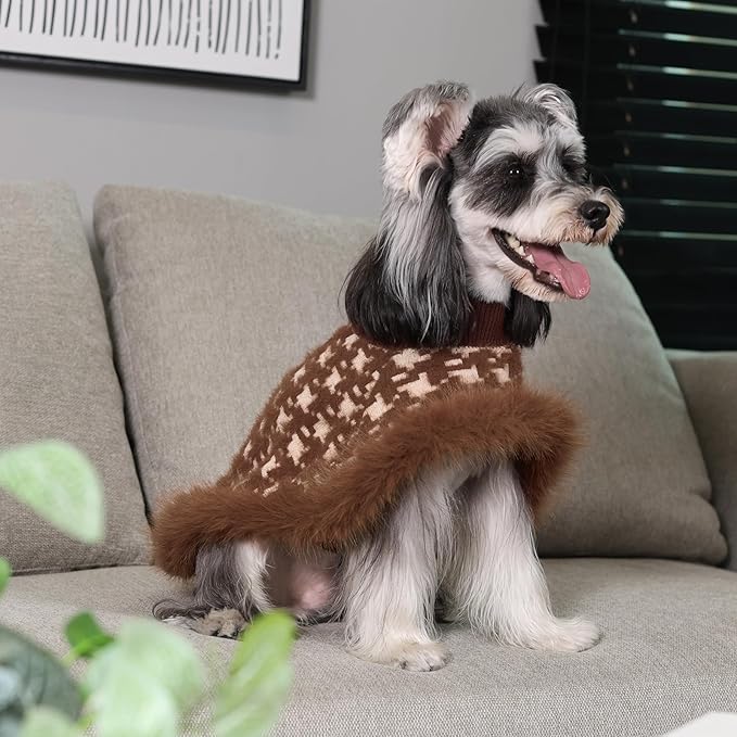 Dog Sweater Cloak, Pearl Cotton Bouclé Yarn Puppy Sweater, Cold Weather Coat Knitwear for Small Dogs, Classic Turtleneck Thick Dog Clothes with Thick Fluff DS-DP02L