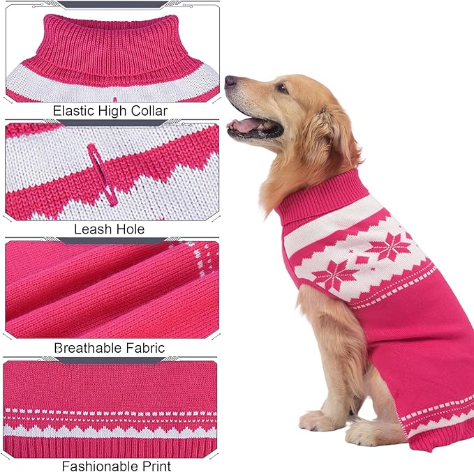 Mihachi Dog Sweater - Winter Coat Apparel Clothes with Colorful Stripes for Cold Weather, Pink M